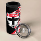 Personalized St Kilda Saints 4 in 1 Can Cooler Tumbler Polynesian Tribal Saint Mascot With Hibiscus Floral Art