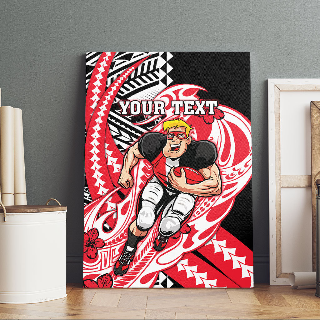Personalized St Kilda Saints Canvas Wall Art Polynesian Tribal Saint Mascot With Hibiscus Floral Art