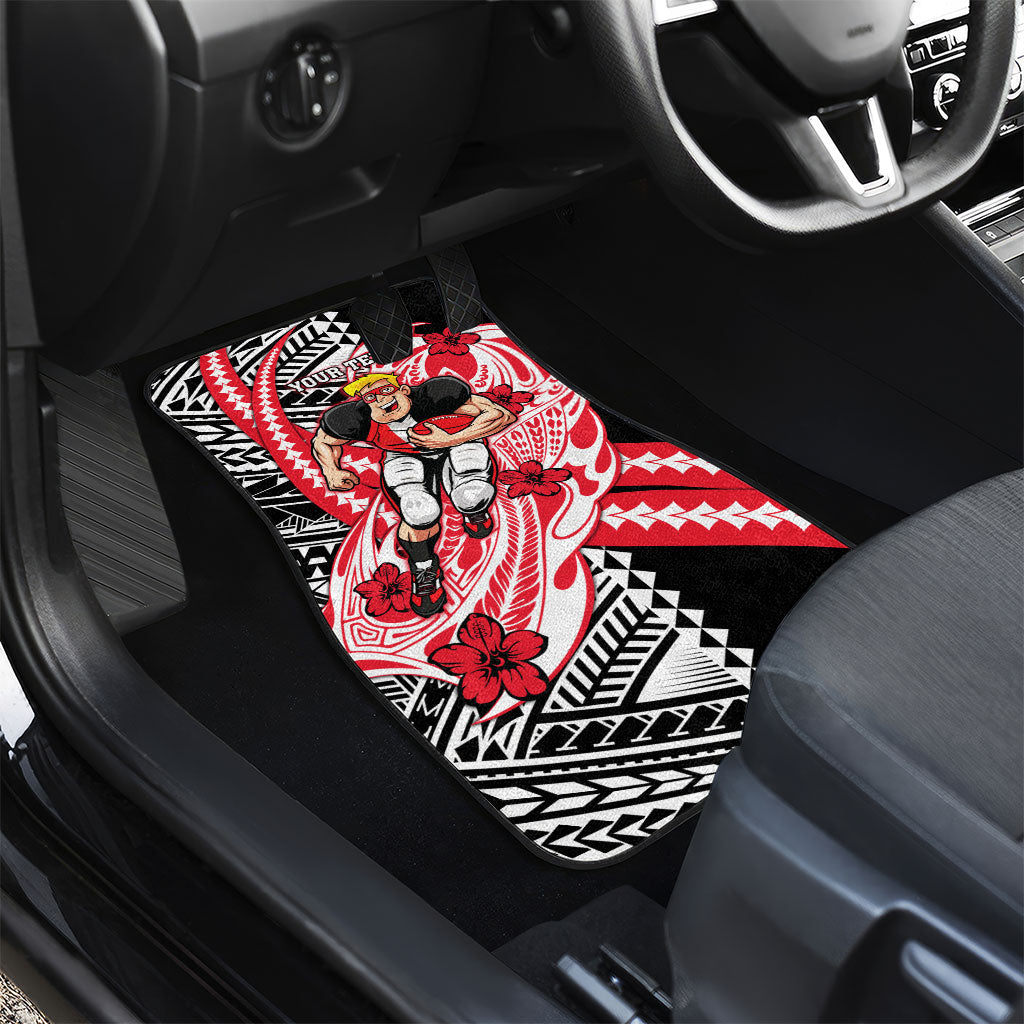 Personalized St Kilda Saints Car Mats Polynesian Tribal Saint Mascot With Hibiscus Floral Art