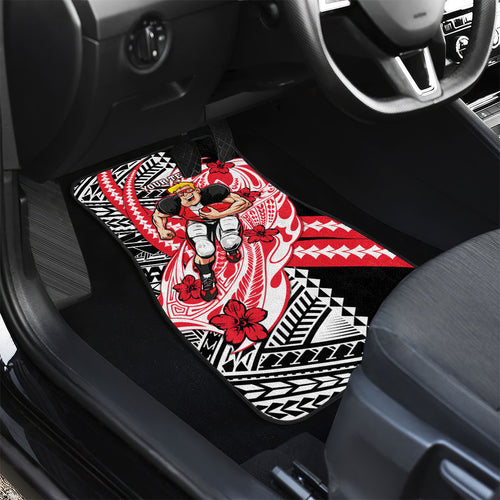 Personalized St Kilda Saints Car Mats Polynesian Tribal Saint Mascot With Hibiscus Floral Art