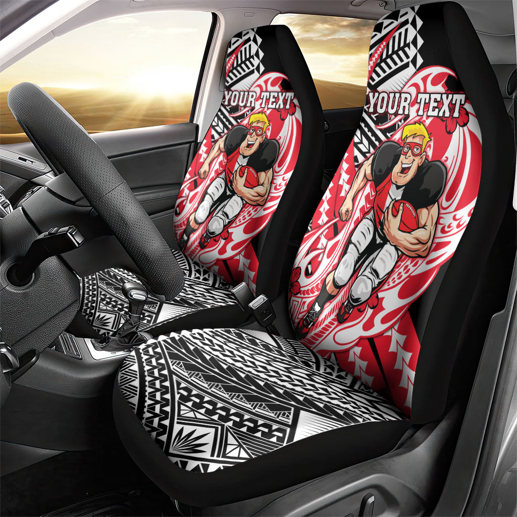 Personalized St Kilda Saints Car Seat Cover Polynesian Tribal Saint Mascot With Hibiscus Floral Art