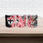 Personalized St Kilda Saints Ceramic Mug Polynesian Tribal Saint Mascot With Hibiscus Floral Art