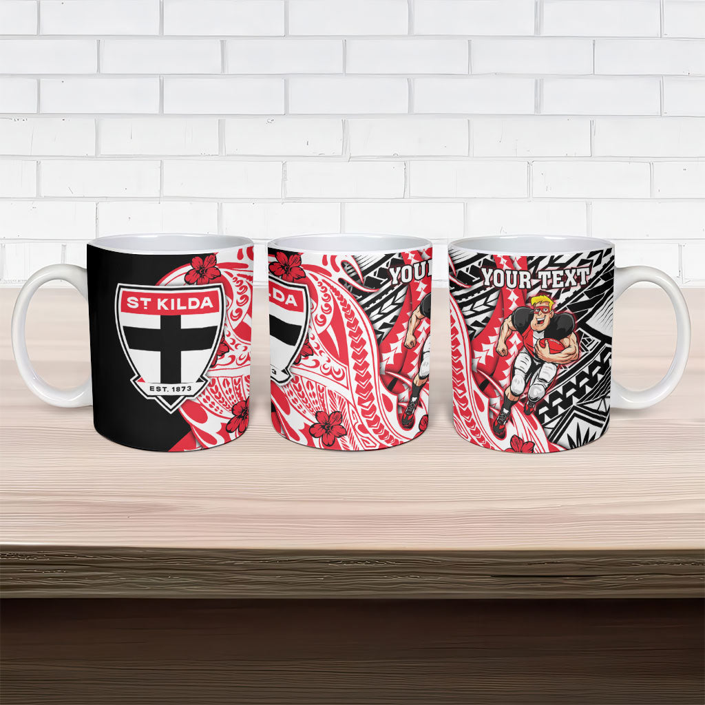 Personalized St Kilda Saints Ceramic Mug Polynesian Tribal Saint Mascot With Hibiscus Floral Art