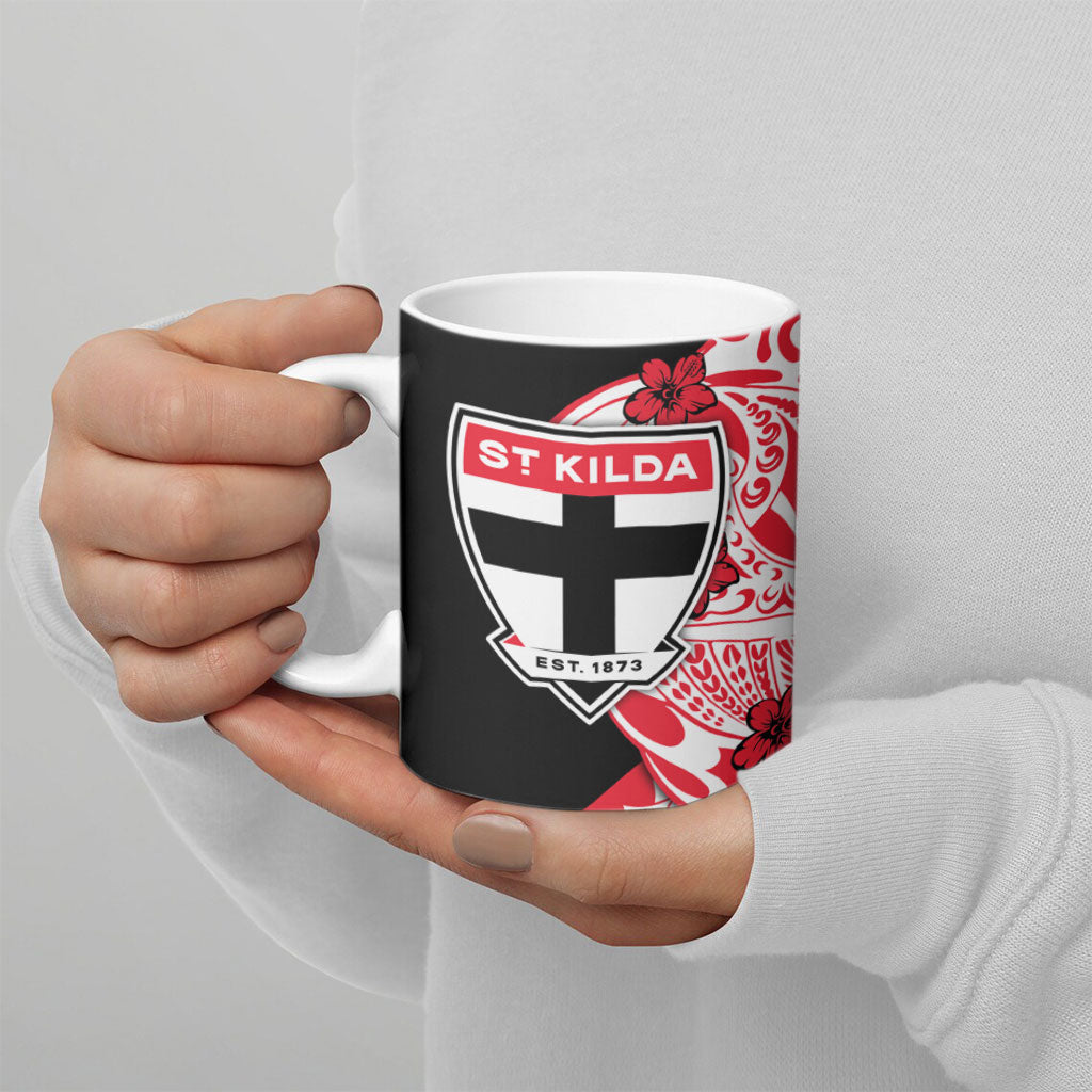 Personalized St Kilda Saints Ceramic Mug Polynesian Tribal Saint Mascot With Hibiscus Floral Art