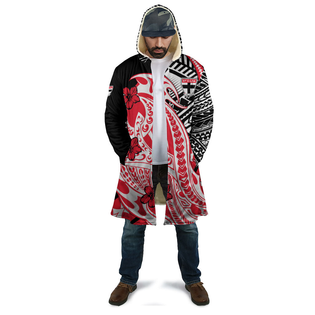 Personalized St Kilda Saints Cloak Polynesian Tribal Saint Mascot With Hibiscus Floral Art