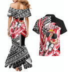 Personalized St Kilda Saints Couples Matching Mermaid Dress and Hawaiian Shirt Polynesian Tribal Saint Mascot With Hibiscus Floral Art