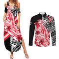 Personalized St Kilda Saints Couples Matching Summer Maxi Dress and Long Sleeve Button Shirt Polynesian Tribal Saint Mascot With Hibiscus Floral Art