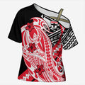 Personalized St Kilda Saints Cross Shoulder Shirt Polynesian Tribal Saint Mascot With Hibiscus Floral Art
