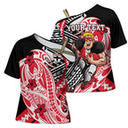 Personalized St Kilda Saints Cross Shoulder Shirt Polynesian Tribal Saint Mascot With Hibiscus Floral Art