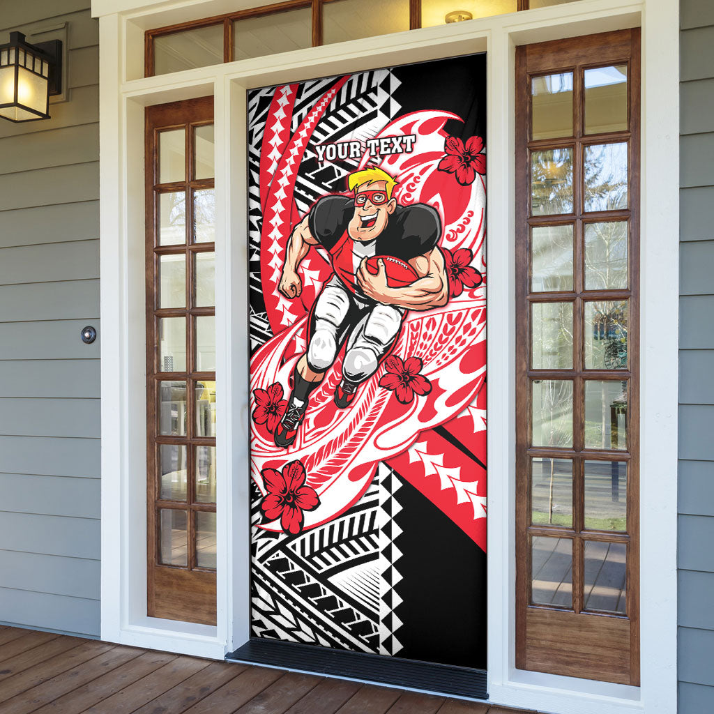 Personalized St Kilda Saints Door Cover Polynesian Tribal Saint Mascot With Hibiscus Floral Art