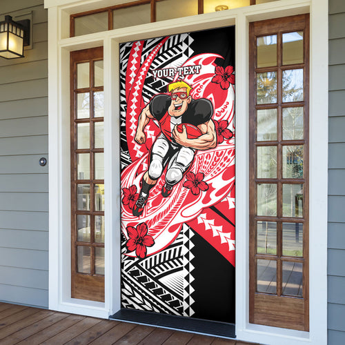 Personalized St Kilda Saints Door Cover Polynesian Tribal Saint Mascot With Hibiscus Floral Art