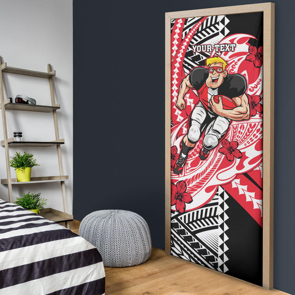 Personalized St Kilda Saints Door Cover Polynesian Tribal Saint Mascot With Hibiscus Floral Art