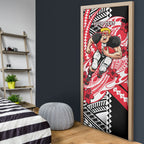 Personalized St Kilda Saints Door Cover Polynesian Tribal Saint Mascot With Hibiscus Floral Art