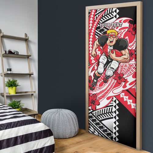 Personalized St Kilda Saints Door Cover Polynesian Tribal Saint Mascot With Hibiscus Floral Art