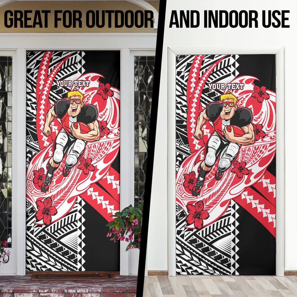 Personalized St Kilda Saints Door Cover Polynesian Tribal Saint Mascot With Hibiscus Floral Art