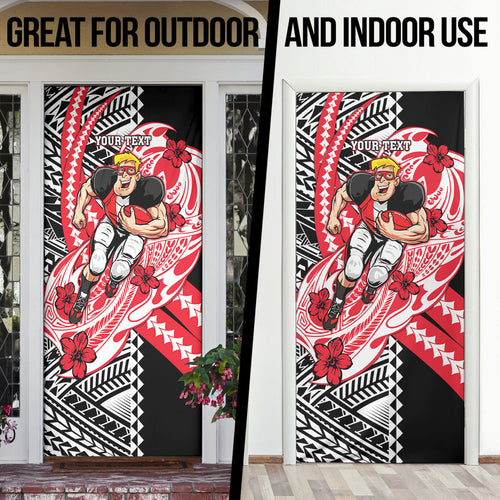 Personalized St Kilda Saints Door Cover Polynesian Tribal Saint Mascot With Hibiscus Floral Art