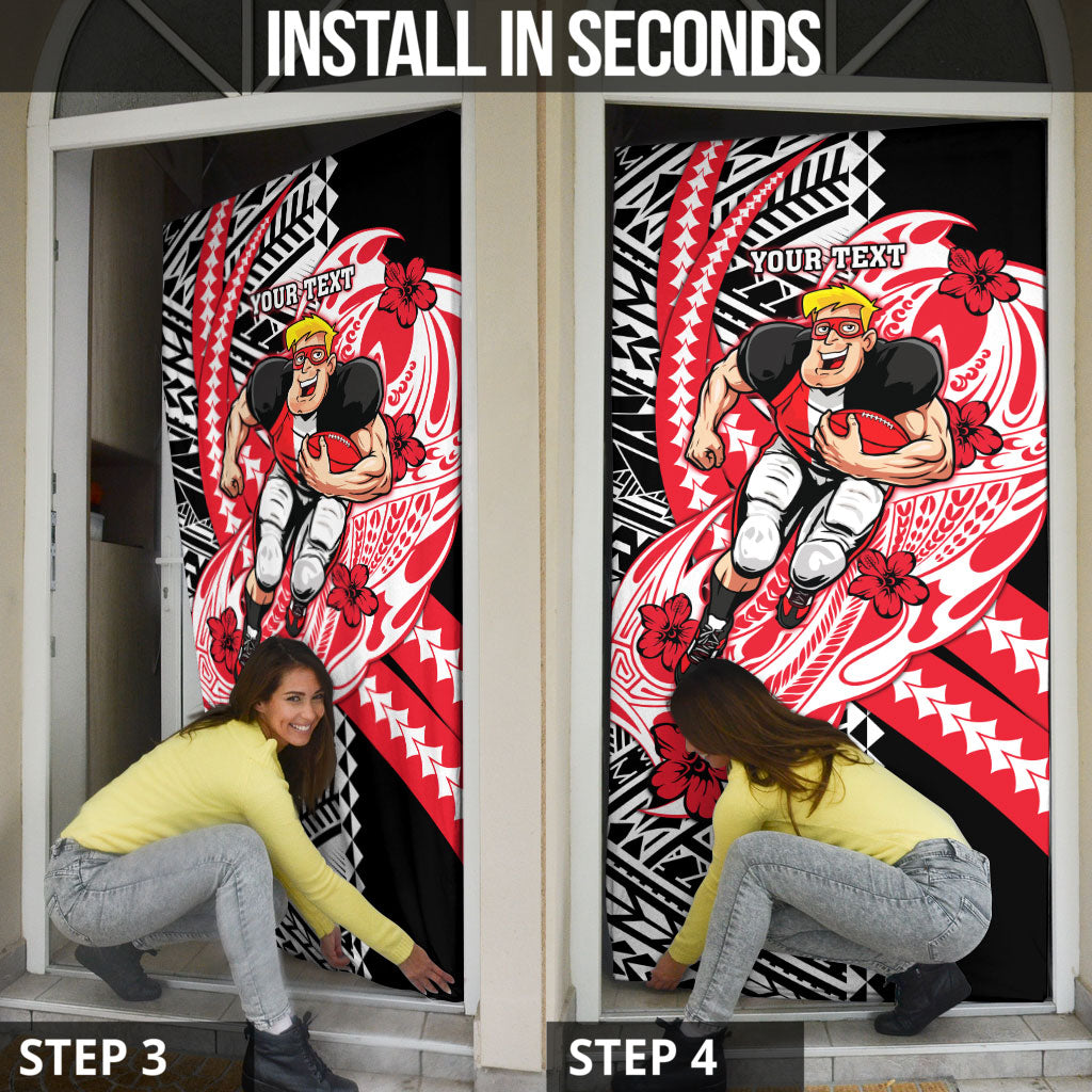 Personalized St Kilda Saints Door Cover Polynesian Tribal Saint Mascot With Hibiscus Floral Art
