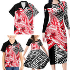 Personalized St Kilda Saints Family Matching Long Sleeve Bodycon Dress and Hawaiian Shirt Polynesian Tribal Saint Mascot With Hibiscus Floral Art