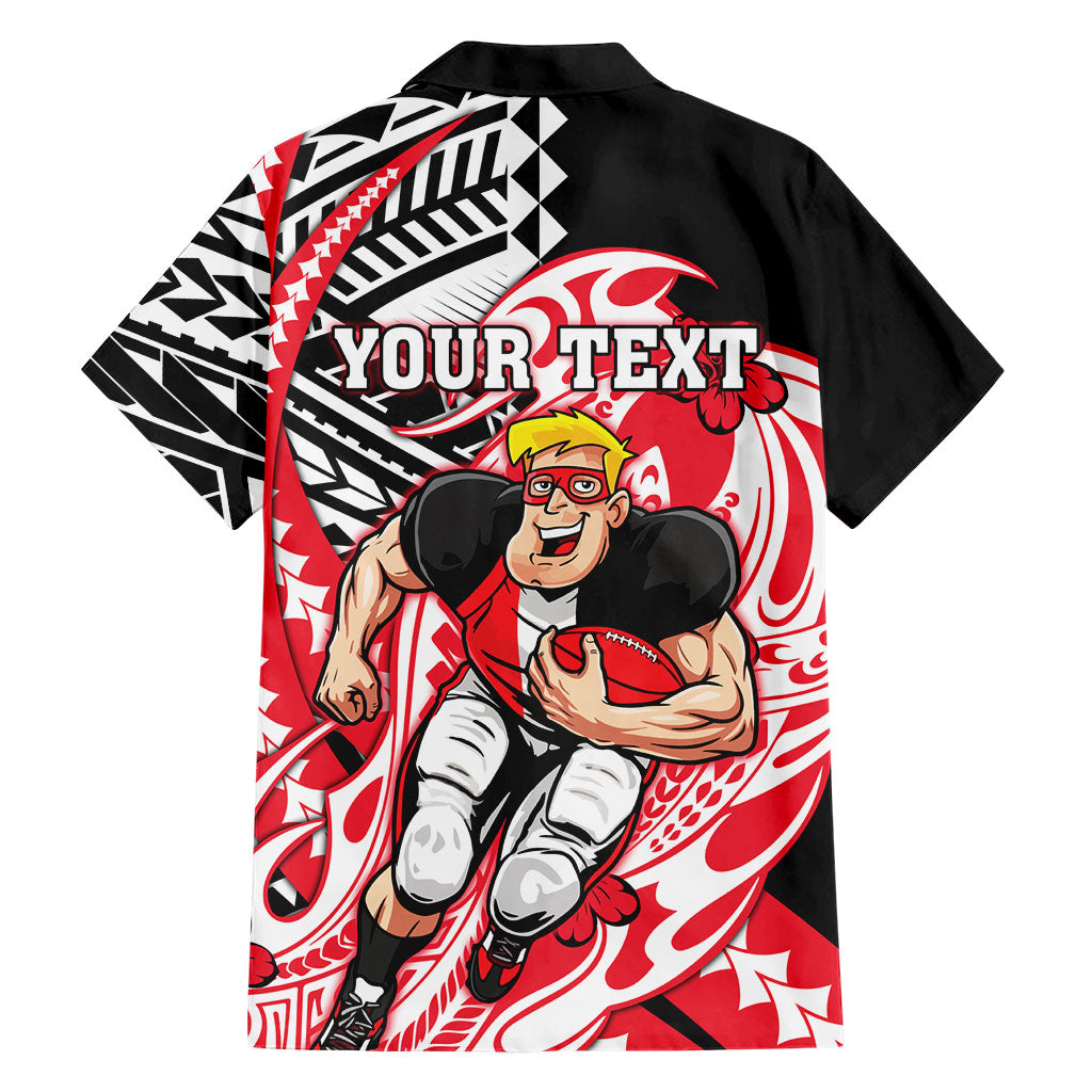 Personalized St Kilda Saints Family Matching Long Sleeve Bodycon Dress and Hawaiian Shirt Polynesian Tribal Saint Mascot With Hibiscus Floral Art
