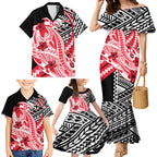 Personalized St Kilda Saints Family Matching Mermaid Dress and Hawaiian Shirt Polynesian Tribal Saint Mascot With Hibiscus Floral Art