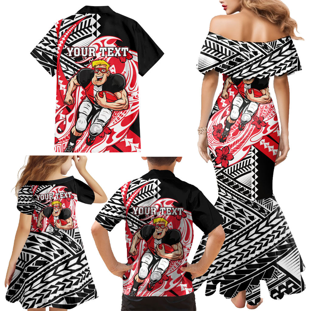 Personalized St Kilda Saints Family Matching Mermaid Dress and Hawaiian Shirt Polynesian Tribal Saint Mascot With Hibiscus Floral Art