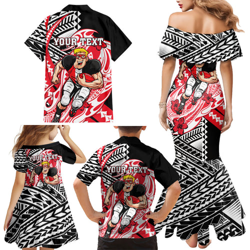 Personalized St Kilda Saints Family Matching Mermaid Dress and Hawaiian Shirt Polynesian Tribal Saint Mascot With Hibiscus Floral Art