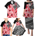 Personalized St Kilda Saints Family Matching Puletasi and Hawaiian Shirt Polynesian Tribal Saint Mascot With Hibiscus Floral Art