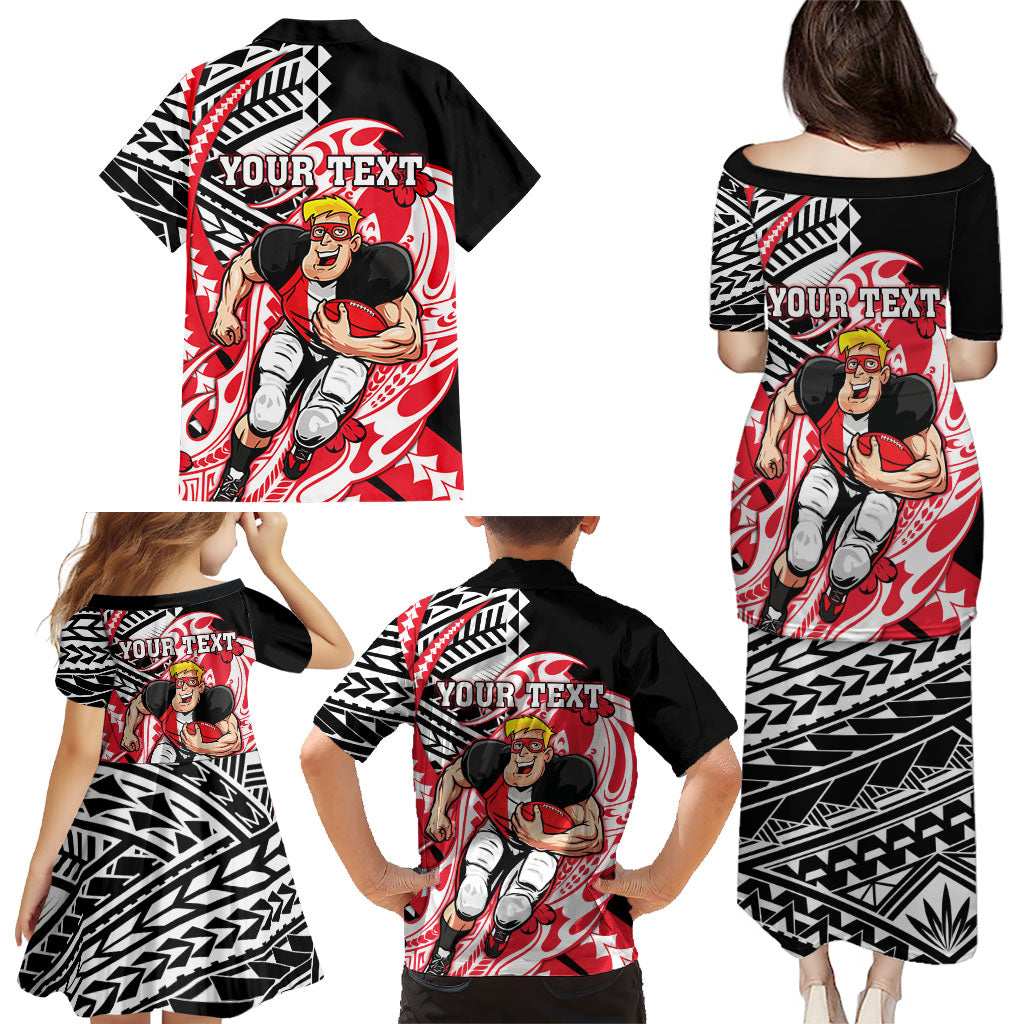 Personalized St Kilda Saints Family Matching Puletasi and Hawaiian Shirt Polynesian Tribal Saint Mascot With Hibiscus Floral Art