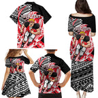 Personalized St Kilda Saints Family Matching Puletasi and Hawaiian Shirt Polynesian Tribal Saint Mascot With Hibiscus Floral Art
