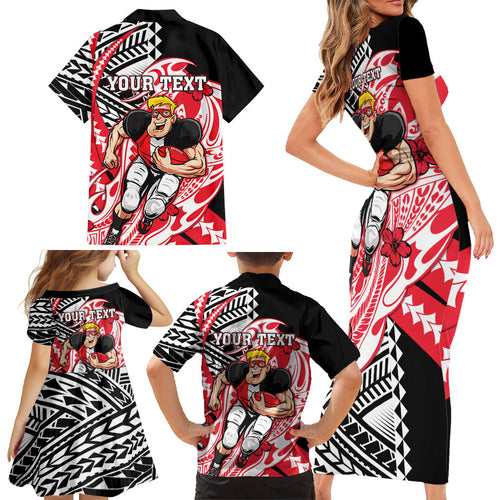 Personalized St Kilda Saints Family Matching Short Sleeve Bodycon Dress and Hawaiian Shirt Polynesian Tribal Saint Mascot With Hibiscus Floral Art