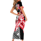 Personalized St Kilda Saints Family Matching Short Sleeve Bodycon Dress and Hawaiian Shirt Polynesian Tribal Saint Mascot With Hibiscus Floral Art