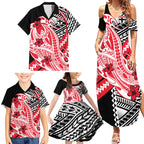 Personalized St Kilda Saints Family Matching Summer Maxi Dress and Hawaiian Shirt Polynesian Tribal Saint Mascot With Hibiscus Floral Art