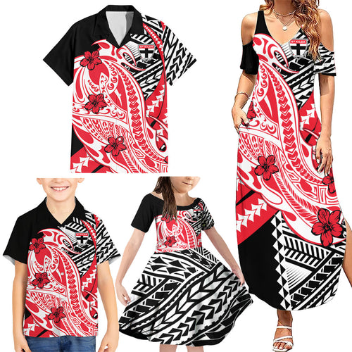 Personalized St Kilda Saints Family Matching Summer Maxi Dress and Hawaiian Shirt Polynesian Tribal Saint Mascot With Hibiscus Floral Art