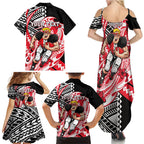 Personalized St Kilda Saints Family Matching Summer Maxi Dress and Hawaiian Shirt Polynesian Tribal Saint Mascot With Hibiscus Floral Art