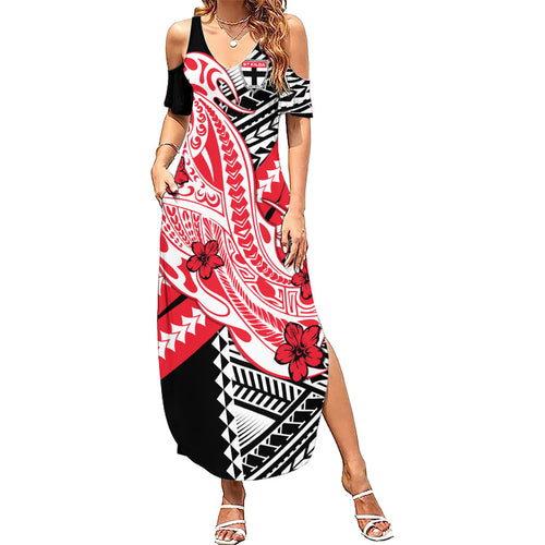 Personalized St Kilda Saints Family Matching Summer Maxi Dress and Hawaiian Shirt Polynesian Tribal Saint Mascot With Hibiscus Floral Art