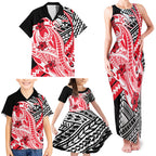 Personalized St Kilda Saints Family Matching Tank Maxi Dress and Hawaiian Shirt Polynesian Tribal Saint Mascot With Hibiscus Floral Art