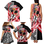Personalized St Kilda Saints Family Matching Tank Maxi Dress and Hawaiian Shirt Polynesian Tribal Saint Mascot With Hibiscus Floral Art