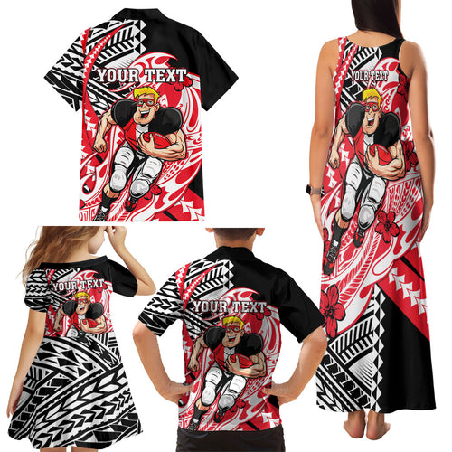 Personalized St Kilda Saints Family Matching Tank Maxi Dress and Hawaiian Shirt Polynesian Tribal Saint Mascot With Hibiscus Floral Art