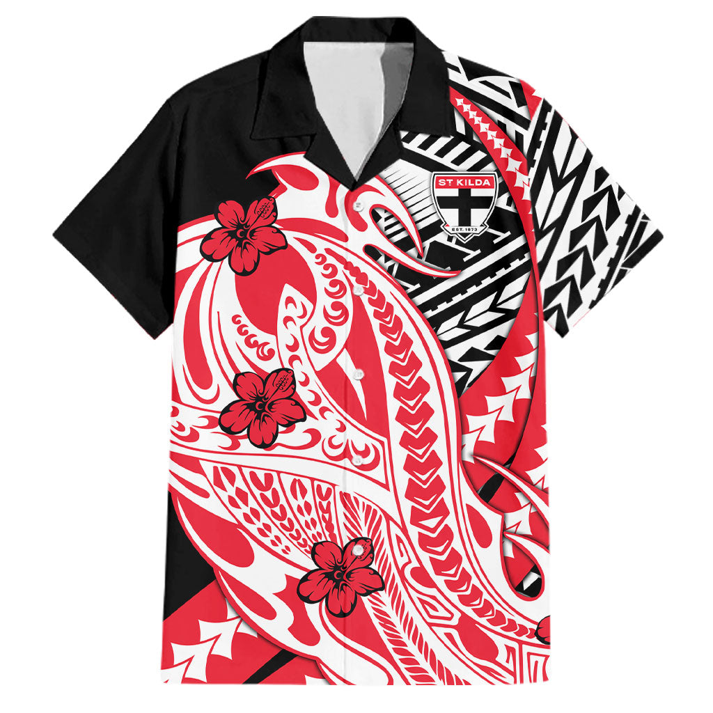 Personalized St Kilda Saints Family Matching Tank Maxi Dress and Hawaiian Shirt Polynesian Tribal Saint Mascot With Hibiscus Floral Art