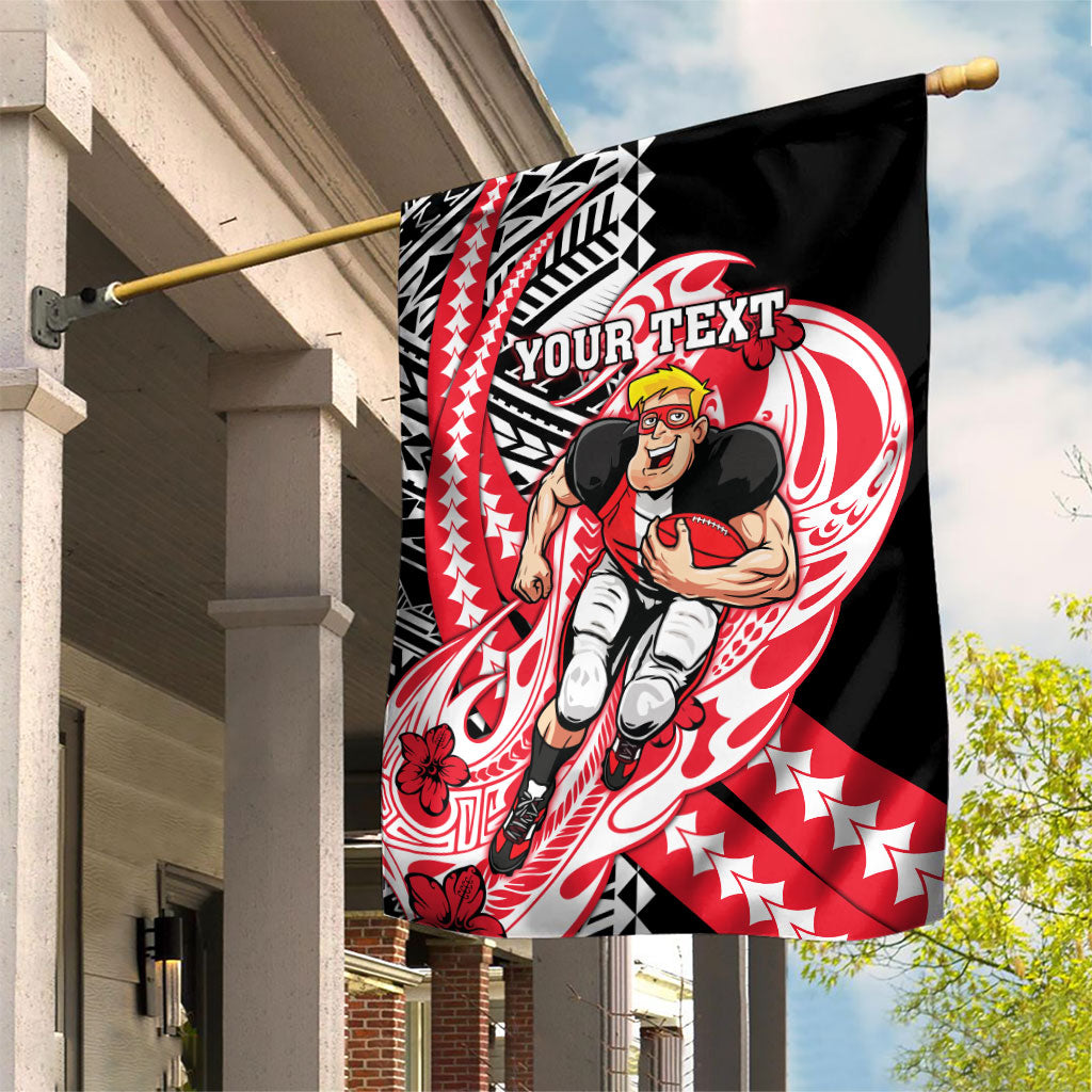 Personalized St Kilda Saints Garden Flag Polynesian Tribal Saint Mascot With Hibiscus Floral Art