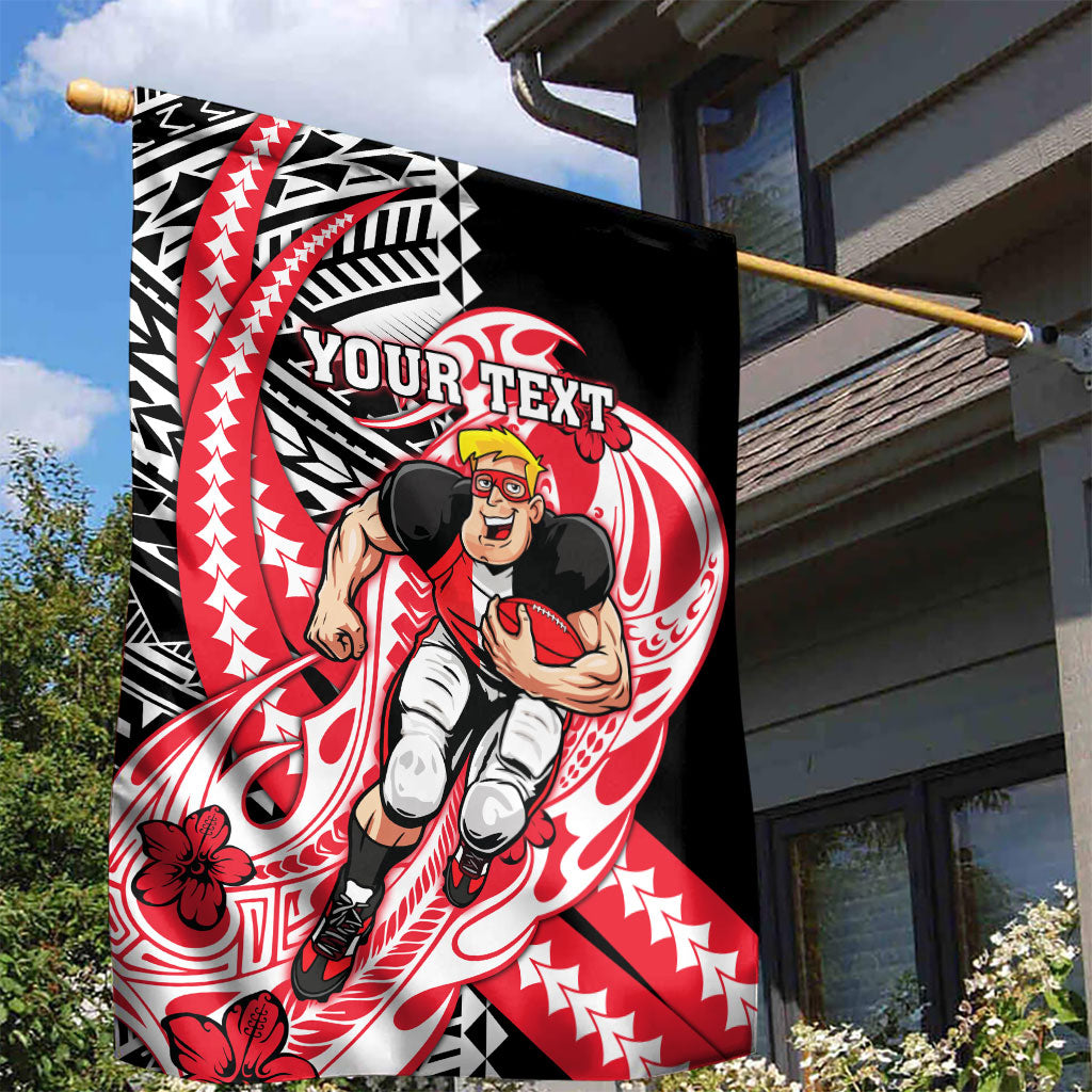 Personalized St Kilda Saints Garden Flag Polynesian Tribal Saint Mascot With Hibiscus Floral Art