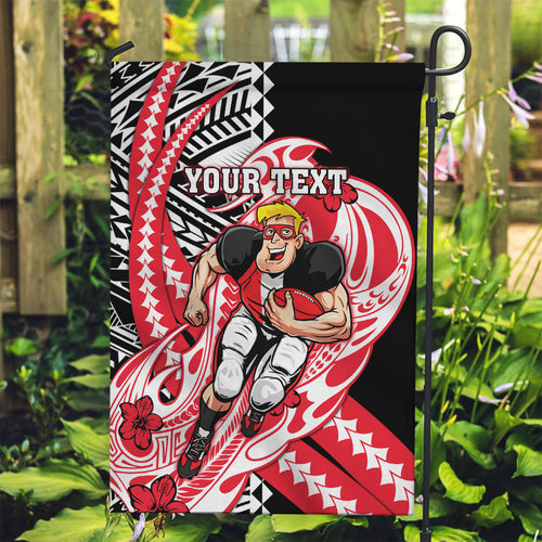 Personalized St Kilda Saints Garden Flag Polynesian Tribal Saint Mascot With Hibiscus Floral Art