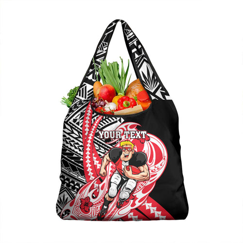 Personalized St Kilda Saints Grocery Bag Polynesian Tribal Saint Mascot With Hibiscus Floral Art