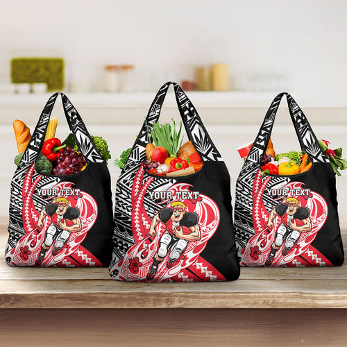 Personalized St Kilda Saints Grocery Bag Polynesian Tribal Saint Mascot With Hibiscus Floral Art