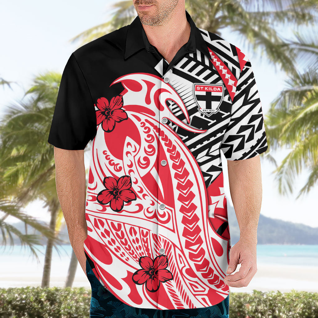 Personalized St Kilda Saints Hawaiian Shirt Polynesian Tribal Saint Mascot With Hibiscus Floral Art