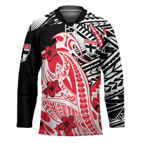 Personalized St Kilda Saints Hockey Jersey Polynesian Tribal Saint Mascot With Hibiscus Floral Art