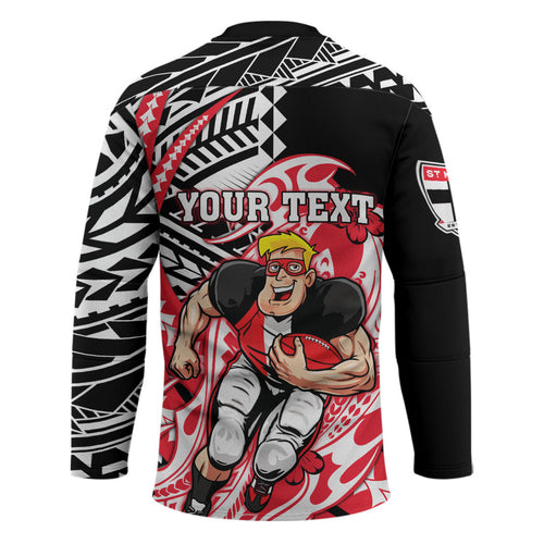 Personalized St Kilda Saints Hockey Jersey Polynesian Tribal Saint Mascot With Hibiscus Floral Art