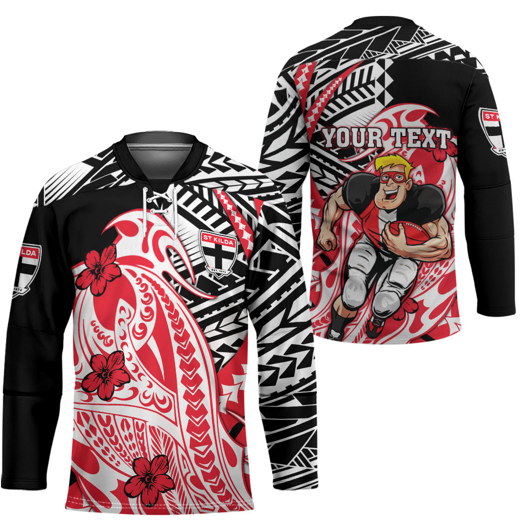 Personalized St Kilda Saints Hockey Jersey Polynesian Tribal Saint Mascot With Hibiscus Floral Art