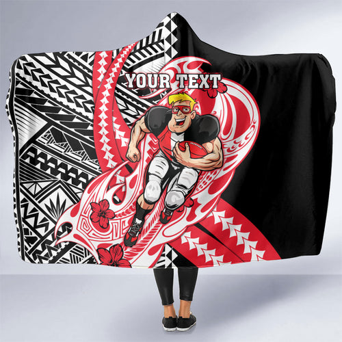 Personalized St Kilda Saints Hooded Blanket Polynesian Tribal Saint Mascot With Hibiscus Floral Art