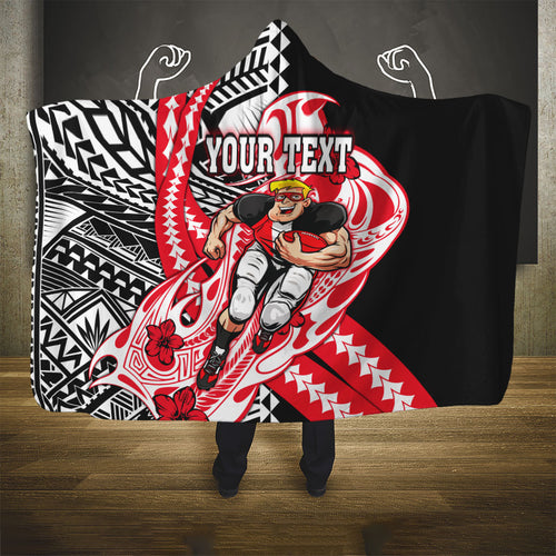 Personalized St Kilda Saints Hooded Blanket Polynesian Tribal Saint Mascot With Hibiscus Floral Art